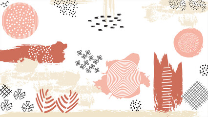 Set of colorful abstract trendy hand drawn shapes and grunge design elements. Modern abstract illustration in grunge texture and shapes. Design element for pattern and vector illustration.