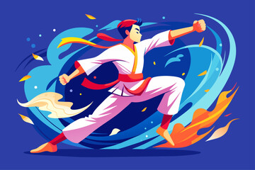Martial artists facing each other in a pencak silat court