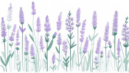 Seamless pattern of watercolor lavender on a white backdrop, ideal for fabric and stationery design