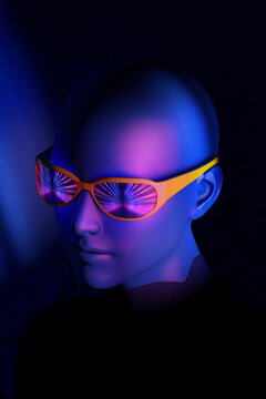 A woman with dark skin and sunglasses in a dark room