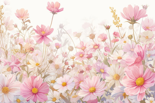 Hand drawn flowers background on white background