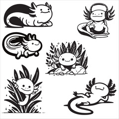 Fototapeta premium Axolotl Set illustration vector