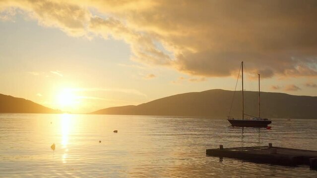 Sea view at sunset. Beautiful serene vmd on the evening sea in the bay