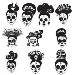 Fototapeta premium whimsical female skull illustration vector set