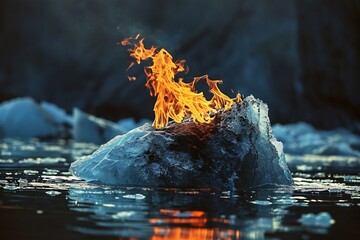 Flaming iceberg on the surface of the water - obrazy, fototapety, plakaty