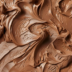 a macro image of a texture of brown chocolate ice cream with swirls. Close-up