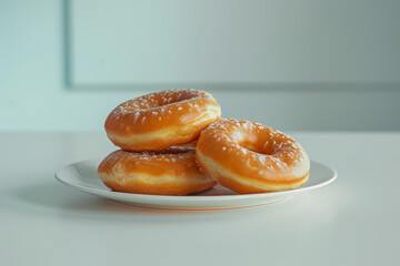 Perfectly Arranged Stale Donuts on White Table Gen AI