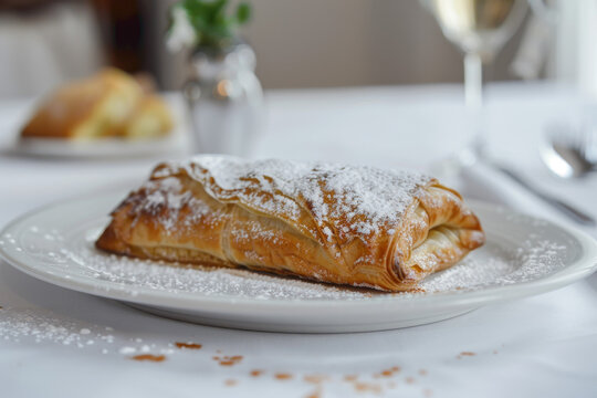 Delicious Strudel on White Plate with Minimalist Background Gen AI