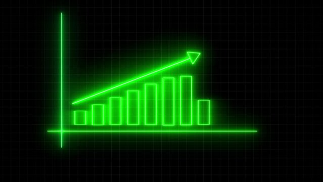 Neon business graph chart icon animation background. Neon business growth concept animated. Neon line business graph. 