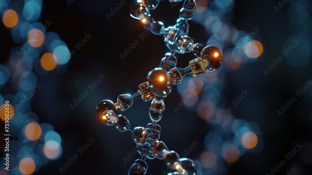 Poster the blueprint of life, a visually captivating 3d illustration of a dna double helix with glowing nod