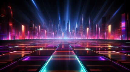 Abstract background of glowing neon lights in alpha shaped lines - obrazy, fototapety, plakaty