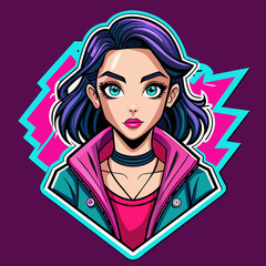 Sticker design capturing the essence of street style fashion with a beautiful girl wearing edgy attire, suitable for enhancing t-shirt visuals