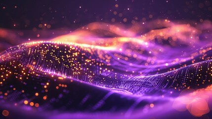 Abstract futuristic background with purple and gold glowing neon 