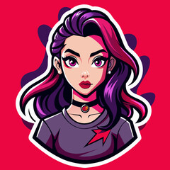 Sticker design capturing the essence of street style fashion with a beautiful girl wearing edgy attire, suitable for enhancing t-shirt visuals