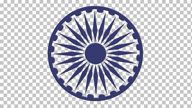 Ashoka wheel for indian national holidays. Isolated rotate on a transparent background in 3d with shadow style. Vector illustration
