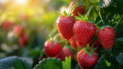 Close Up of Fresh Strawberries on Vine