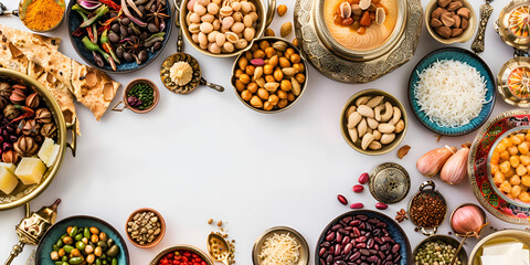 Nut Selection in Bowls with Icing Sugar and Wooden Spoon