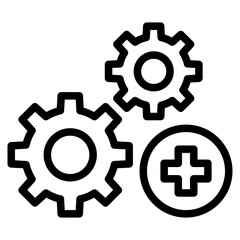 Medical Gear vector icon. gear and cross health symbol.