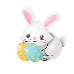 Easter bunny with egg. Watercolor illustration isolated on white background.