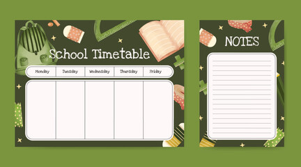 Back to school timetable template design