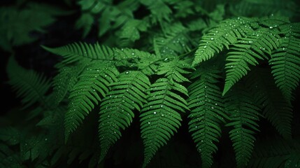 Fototapeta na wymiar Natural background of young fern leaves on a dark background. A garden or a park.