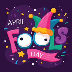 Happy April Fools' Day Celebration Illustration wearing a Jester Hat and Surprise for Web Banner or Landing Page in Flat Cartoon Hand Drawn Templates