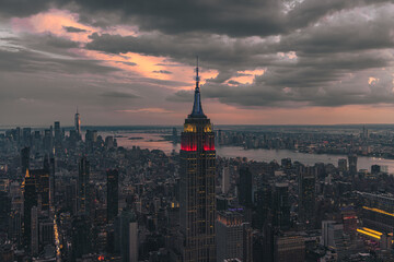Obraz premium View of the New York City as seen from the top of Summit One Vanderbilt during sunset