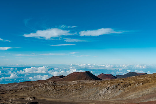 The summit of Mauna Kea, Hawaii island / Big island. the highest point in Hawaii and second-highest peak of an island on Earth.  Till or glacial till is unsorted glacial sediment. cinder cone 