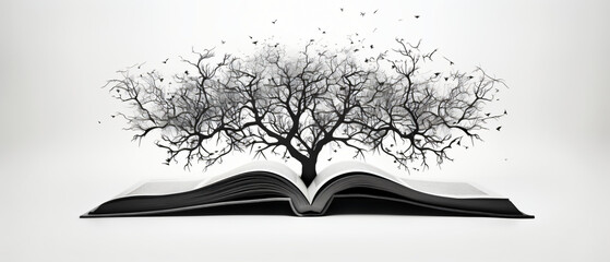 Silhouette of an open book on a white background ..
