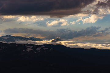Dramatic sunset illuminating the peak in Alpine Ridget, Rocky Mountain National Park, Colorado