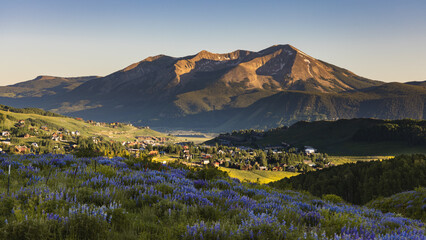 View of the town from Snodgrass Trail in Crested Butte, Colorado