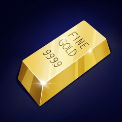 Hand drawn digital illustration of a bar of gold. Shiny metal ingot. Stock market currency. Symbol of richness and luxury