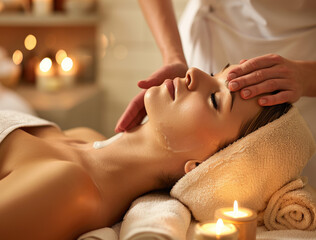 Obraz na płótnie Canvas Young woman having a facial massage in a spa salon