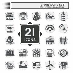 Icon Set Spain. related to Holiday symbol. comic style. simple design editable. simple illustration