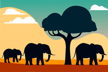 elephants cute background is tree