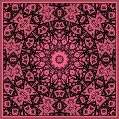 Seamless kaleidoscopic mandala pattern geometrical black pink background