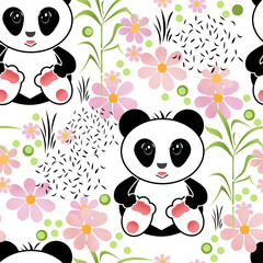 Seamless asia panda bear kids illustration background pattern - 759514889