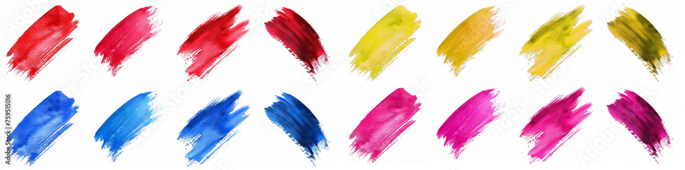 Poster set of colorful brush strokes set isolated on white background, ideal for creative design elements a