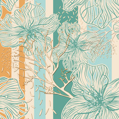 Seamless retro floral vintage striped pattern background