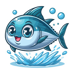 cute cartoon Tuna Fish jumping out vector isolated on white background