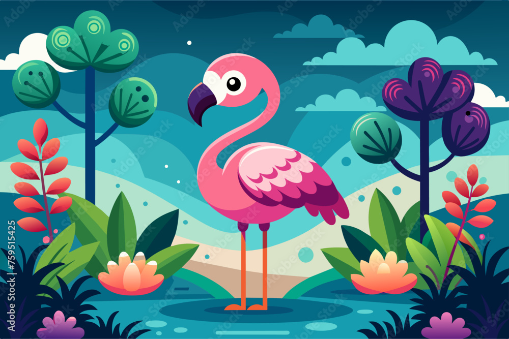 Poster flamingo background is tree