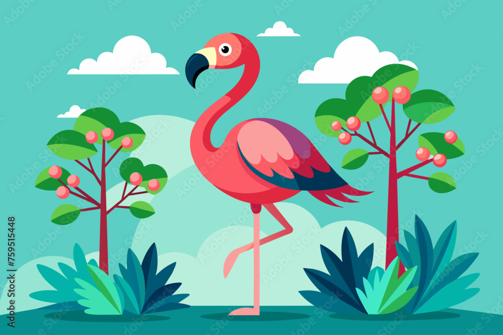 Poster flamingo background is tree