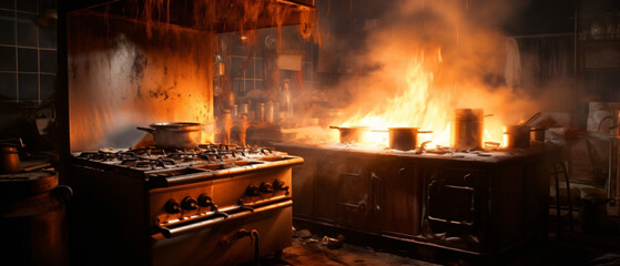Stove ignited in the kitchen during cooking smoke ..