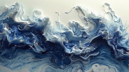 Blue Waves on White Wall