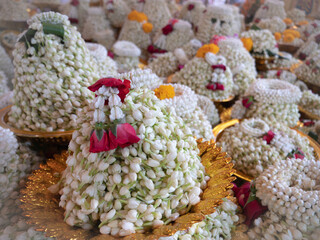 Garlands Placed on Tens of Thousands of Jasmine Flowers in Trays