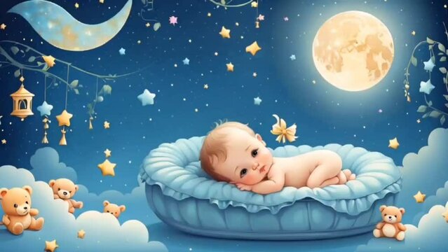 Enchanted cute lullaby baby loop animation background. 
