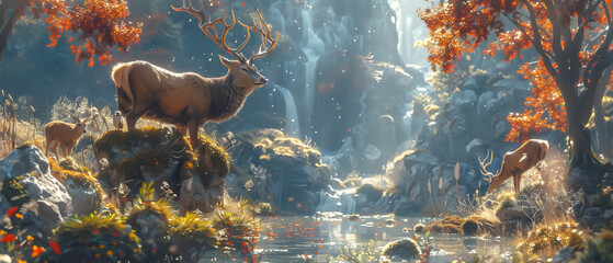Fantasy ecosystems with imaginary wildlife - obrazy, fototapety, plakaty