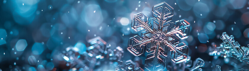 High-detailed image of an 8K microscopic view of a snowflake