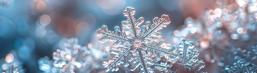 High-detailed image of an 8K microscopic view of a snowflake