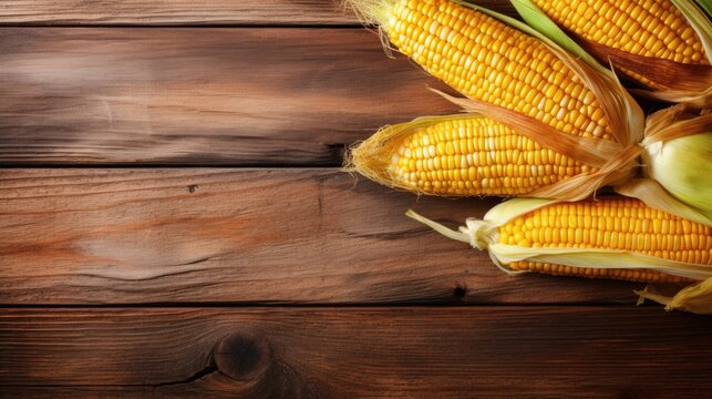 Corn cobs in close-up. Agriculture, rich harvest.